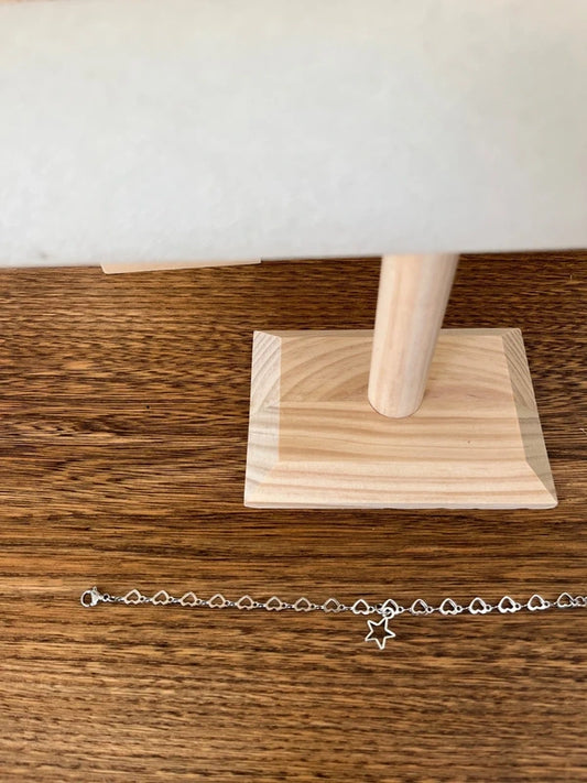 Bracelet Chaîne Cœur Argentée Charm Étoile | Acier Inoxydable | Élégant Romantique Ajustable 17 cm