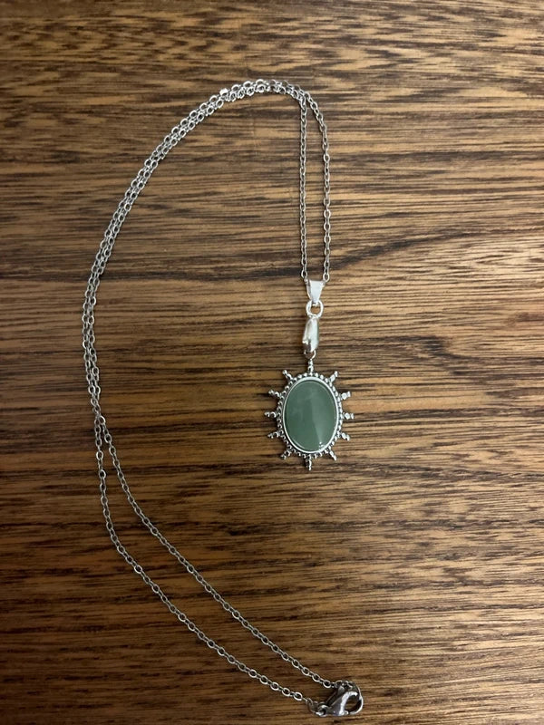 Collier Aventurine Monture Vintage Argent 925 | Chaîne Maillons Argentés | Pierre Équilibre & Chance