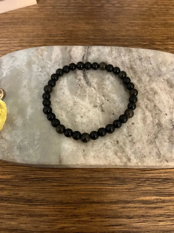 Bracelet Élastique Perles Obsidienne Dorée AAA | Unisexe | Pierre Protectrice Introspection Chakra