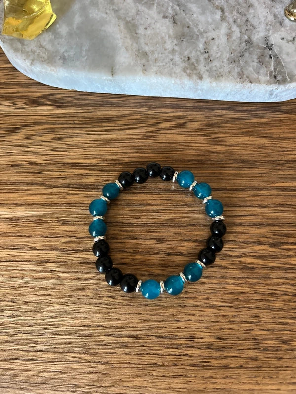 Bracelet Perles Obsidienne Noire & Œil de Tigre Bleu AAA | Homme Unisexe | Protection Clarté Mentale