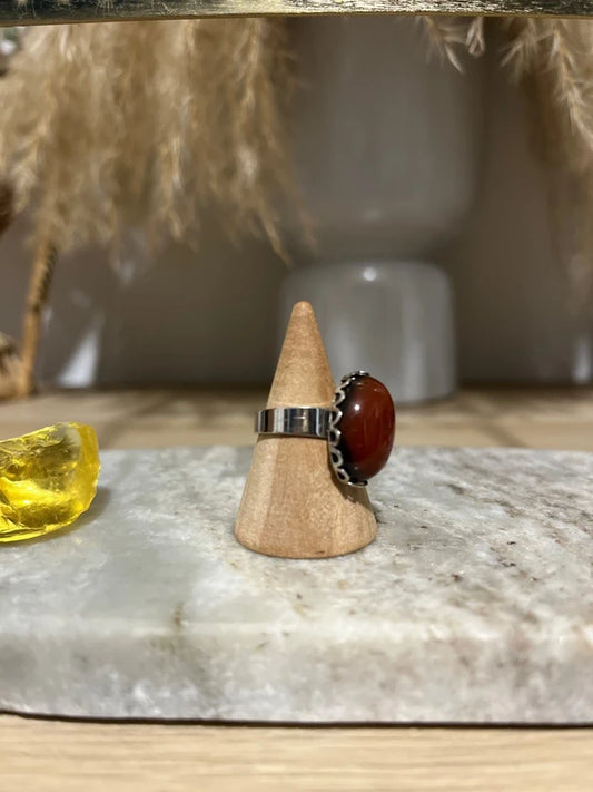 Bague Argentée Ajustable Agate Rouge Monture Vintage | Anti-Stress Estime de Soi | Pierre 13x18 mm