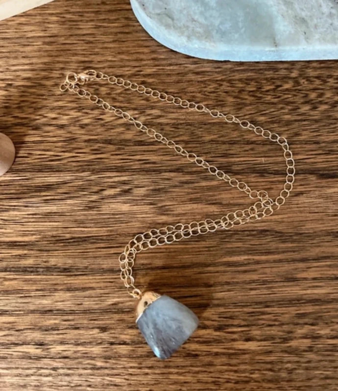 Collier Pierre de Lune Chaîne Gros Maillons Dorés Ajustable | Intuition Féminité Lithothérapie | 50 cm