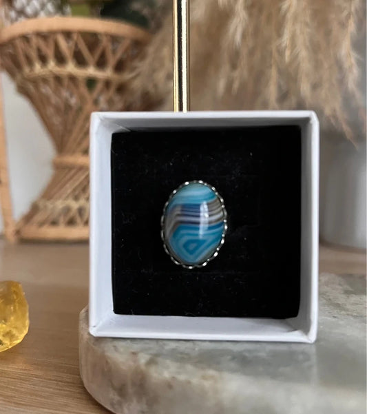 Bague Aventurine Bleue | Monture argentée ajustable – Pierre naturelle apaisante