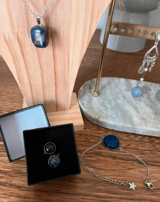 Parure Lapis Lazuli 4 Pièces | Collier, Bracelet, Bague & Boucles – Pierre naturelle inoxydable