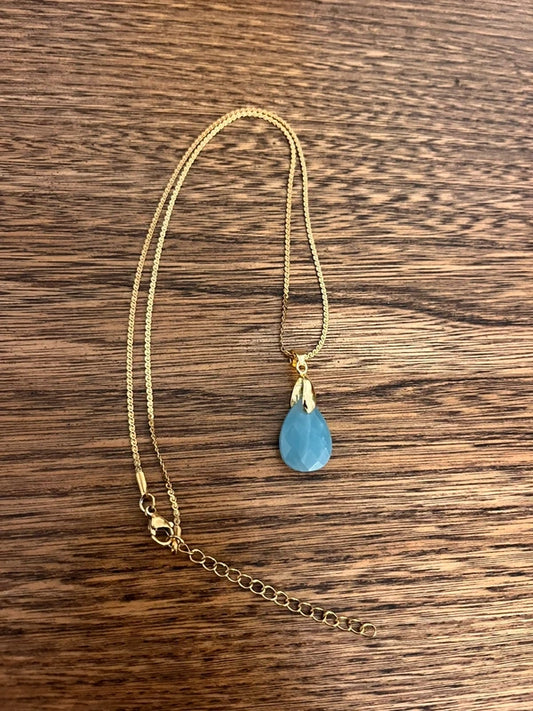 Collier Amazonite | Chaîne dorée inoxydable – Pierre d’apaisement & Communication