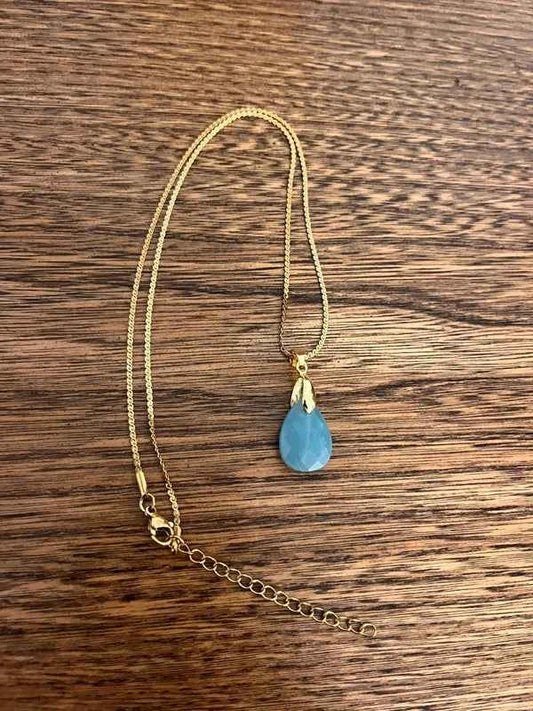 Collier Pendentif Amazonite Naturelle | Chaîne Dorée Acier Inoxydable | Apaisement & Communication | Bijou Femme Fait Main France