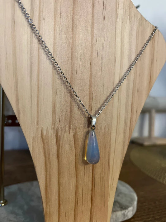 Collier Chaîne Maillons Argentés Opaline | Pierre Naturelle Sagesse | Acier Inoxydable 45 cm