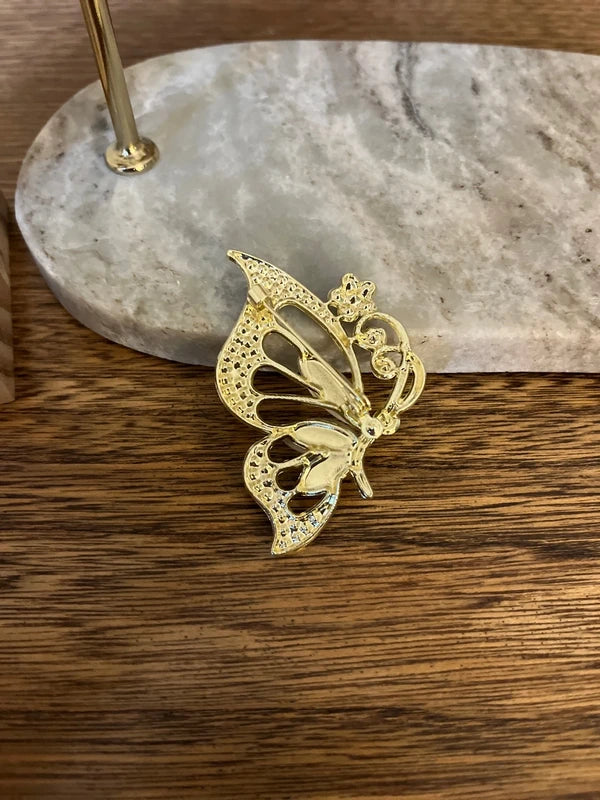Broche Papillon Travaillé Doré & Argenté | Bijou Fantaisie Fairycore Bohème | 5,5 cm