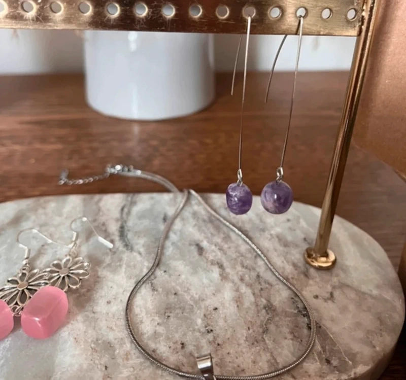 Parure Quartz Rose & Améthyste | Coffret Cadeau Romantique – 4 Pièces inoxydables
