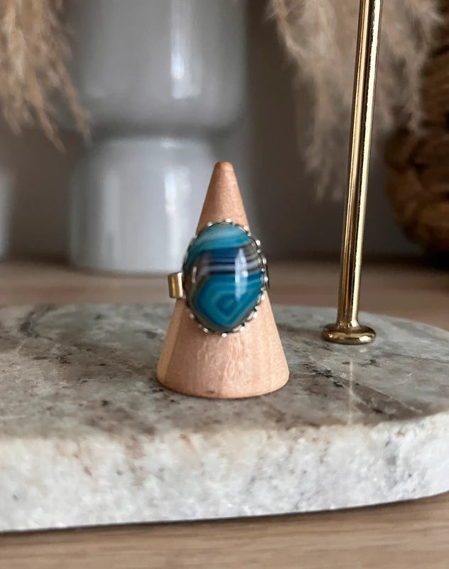 Bague Aventurine Bleue | Monture argentée ajustable – Pierre naturelle apaisante