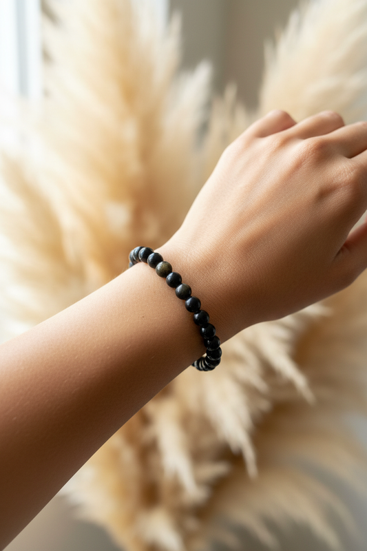 Bracelet Élastique Obsidienne Dorée AAA – Perles 8 mm | Protection & Introspection | Fait Main France livraison gratuite