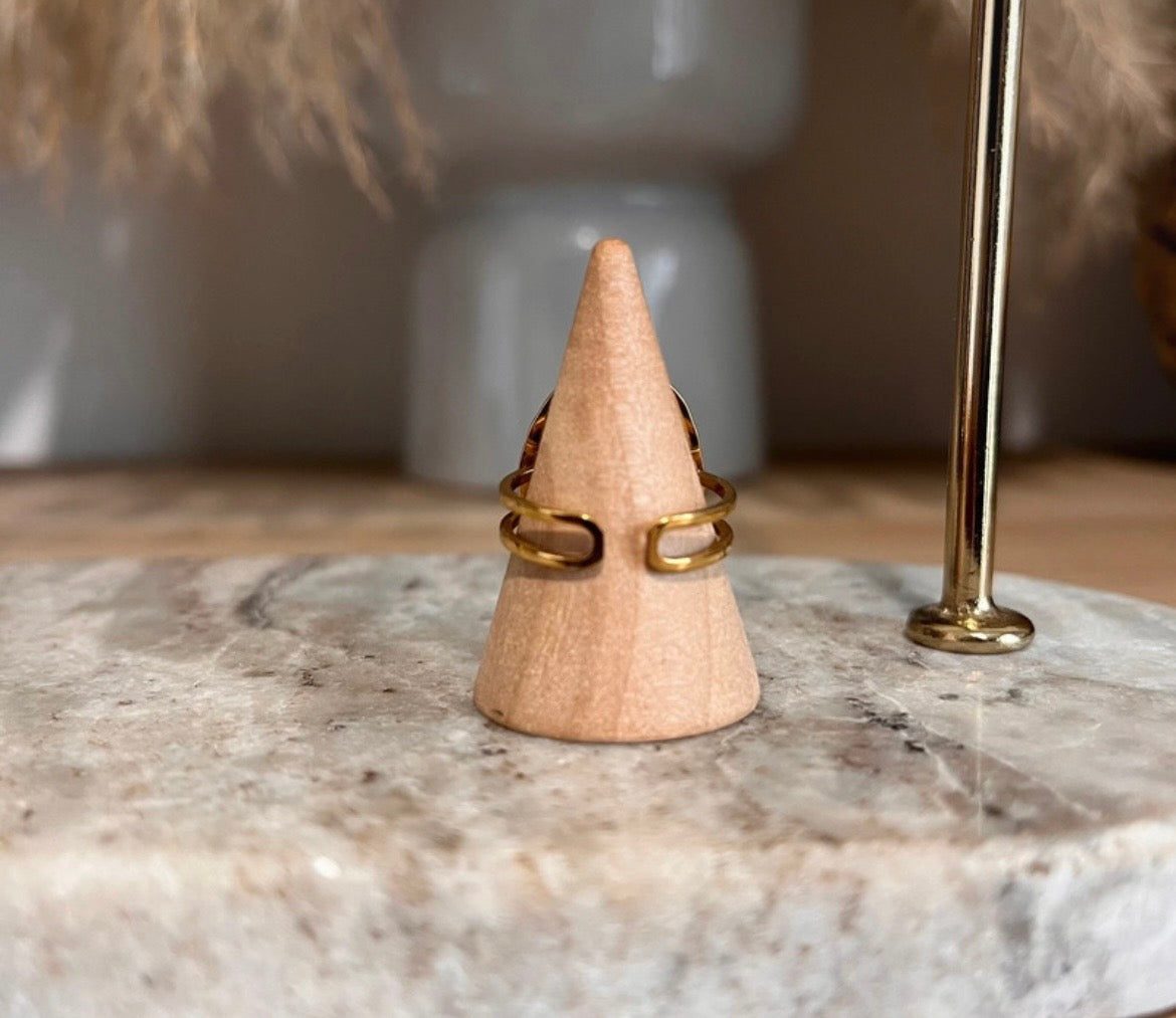 Bague dorée inoxydable pierre naturelle Labradorite bleue - Pierres Argentées & Perles Dorées