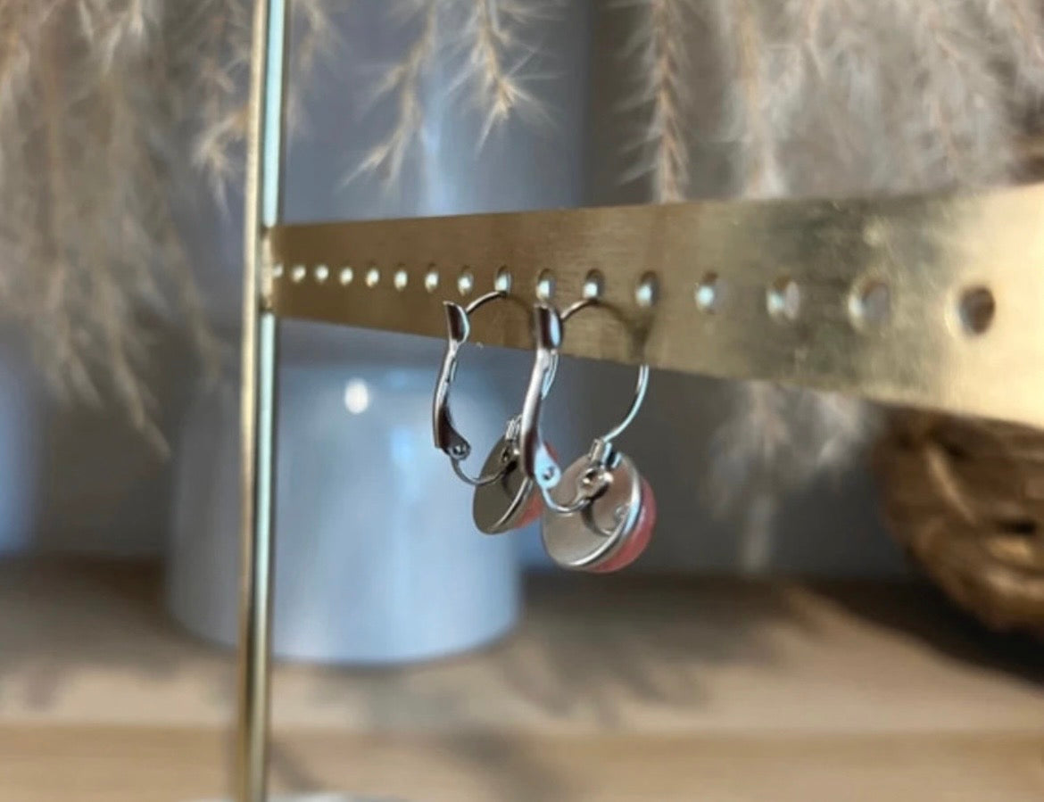 Boucles d'oreilles dormeuses inoxydable pierre Quartz - Pierres Argentées & Perles Dorées