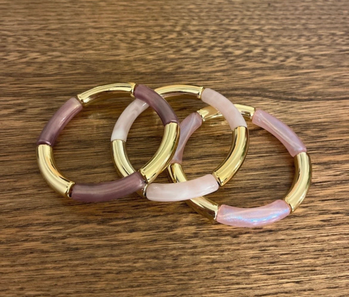 Trio de bracelets perles tubes incurvées