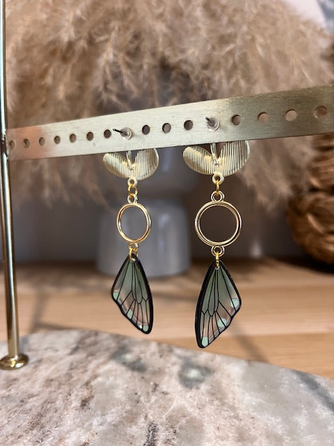 Boucles d'oreilles dorées inoxydable aile de fée - fairycore