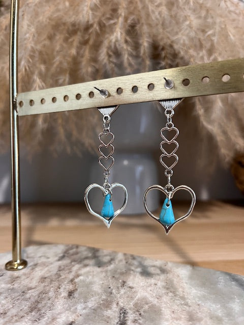 Boucles d'oreilles argentées romantiques pierre naturelle Turquoise