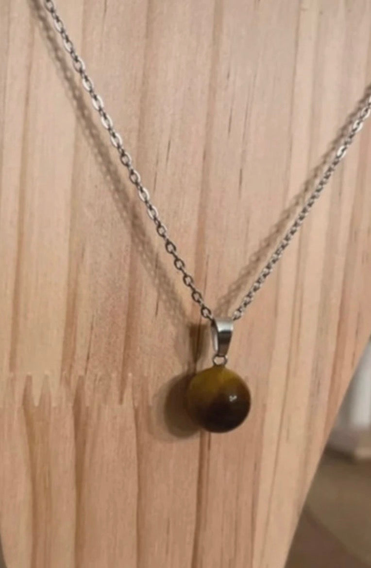 Collier Œil de Tigre Pierre Naturelle | Chaîne Dorée Inoxydable | Confiance & Concentration | 44 cm