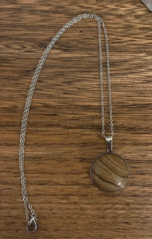 Collier Pierre Naturelle Jaspe Paysage – Chaîne Argentée Inoxydable 44 cm