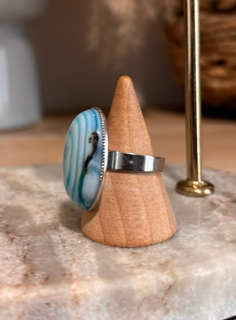 Bague Aventurine Bleue Ajustable – Pierre Naturelle Apaisante & Acier Inoxydable | PAPD