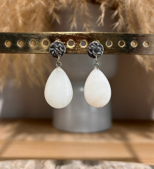 Boucles d’oreilles goutte cristal de roche blanc, monture acier inoxydable