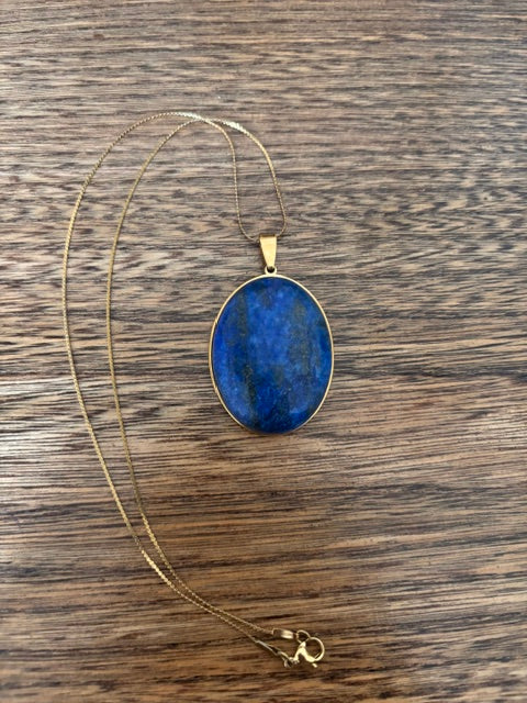 Collier Lapis Lazuli Qualité 5A Cabochon 30x40 mm | Chaîne Dorée 44 cm | Pierre Apaisante Sommeil