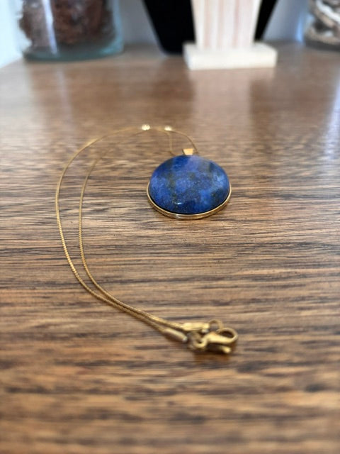 Collier Lapis Lazuli Qualité 5A Cabochon 30x40 mm | Chaîne Dorée 44 cm | Pierre Apaisante Sommeil