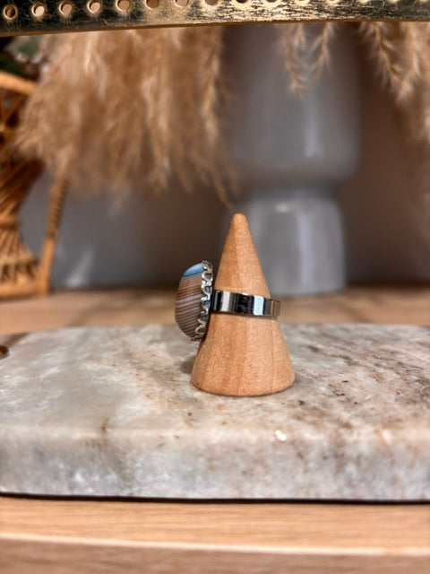 Bague Aventurine Bleue Ajustable – Pierre Naturelle Apaisante & Acier Inoxydable Argenté | PAPD