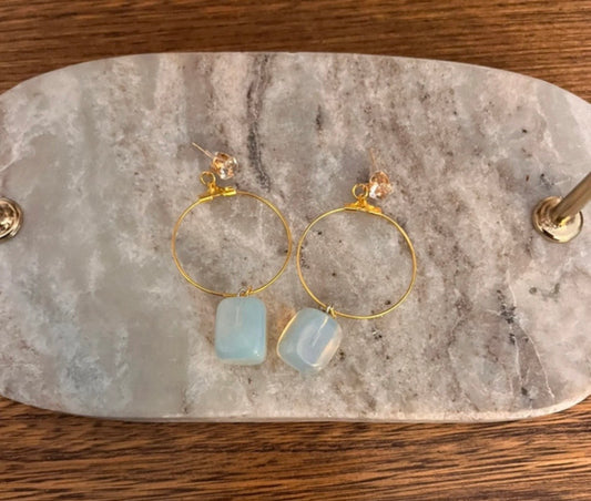 Clous d'Oreilles Diam Anneaux Dores Pierre Naturelle Opaline Bloc | Sagesse | Acier Inoxydable