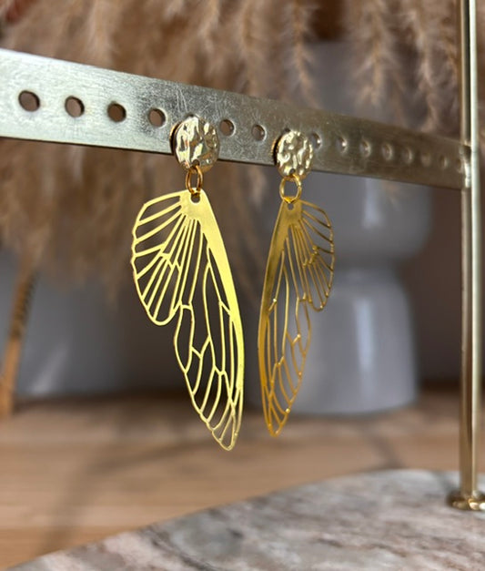 Boucles d'oreilles Aile de fée en filigrane – Acier Inoxydable doré | PAPD