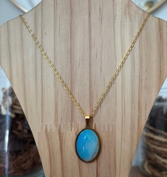 Collier Aventurine Bleue – Pierre Naturelle Apaisante | Chaîne Dorée Inoxydable 45 cm
