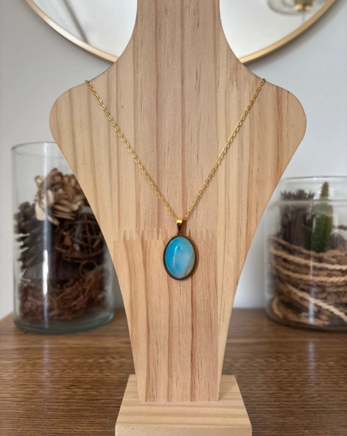 Collier Aventurine Bleue – Pierre Naturelle Apaisante | Chaîne Dorée Inoxydable 45 cm