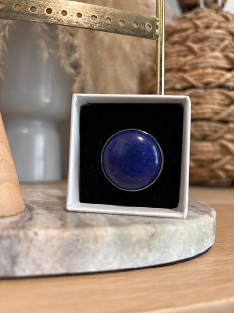 Bague Lapis Lazuli Cabochon 25 mm | Monture Argentée Ajustable Inoxydable
