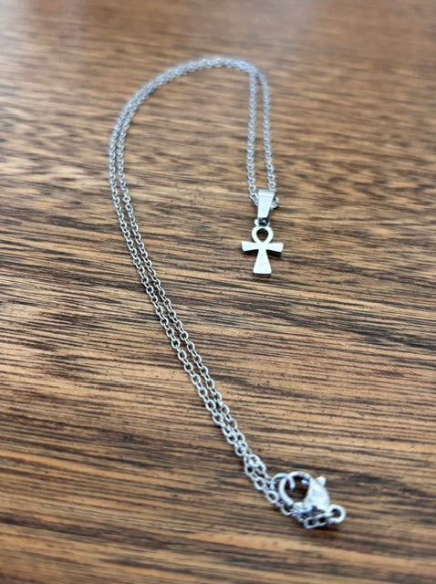 Collier Ankh Croix Ansée Égyptienne | Chaîne Argentée Inoxydable 44 cm | Unisexe