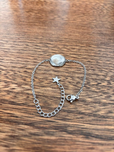 Bracelet Argenté Cabochon 14 mm | Chaîne Inoxydable Étoilée | Style Vintage Bohème