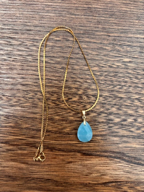 Collier Amazonite Facettée AAA | Bélière Plaqué Or – Chaîne Maillon Dorée Inoxydable 44 cm