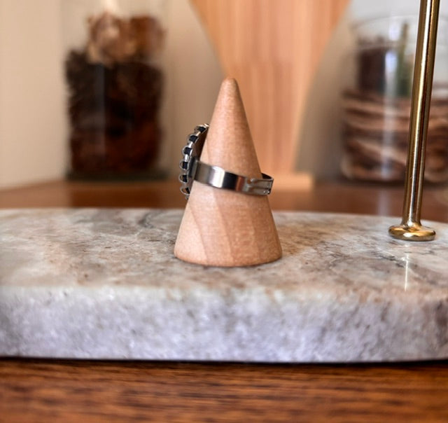 Bague Coquille d'Ormeau | Reflets Irisés – Acier Inoxydable Argenté Ajustable