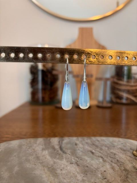 Boucles d'oreilles Opaline | Dormeuses Acier Inoxydable | Pierre Naturelle