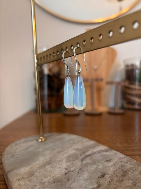 Boucles d'oreilles Opaline | Dormeuses Acier Inoxydable | Pierre Naturelle