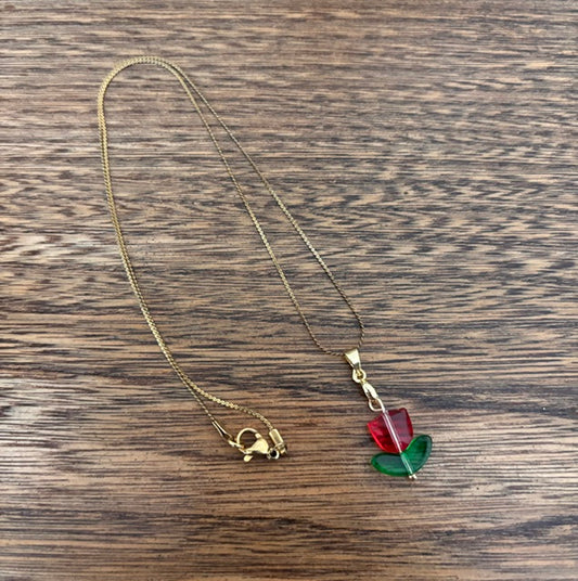 Collier Doré Pendentif Tulipes en Perles Colorées | Chaîne 45 cm | Acier Inoxydable