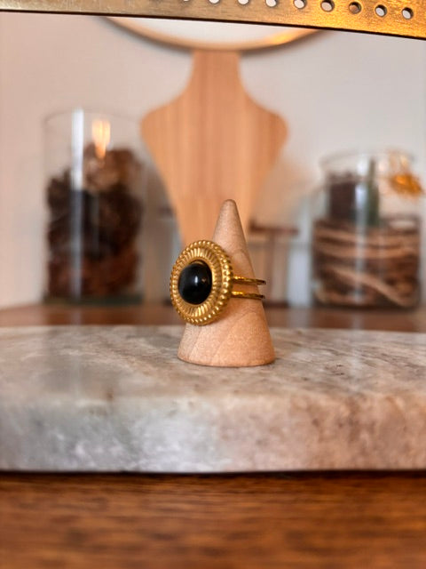 Bague Dorée Ajustable | Cabochon Jaspe Sanguin Pierre Naturelle – Acier Inoxydable Lithothérapie