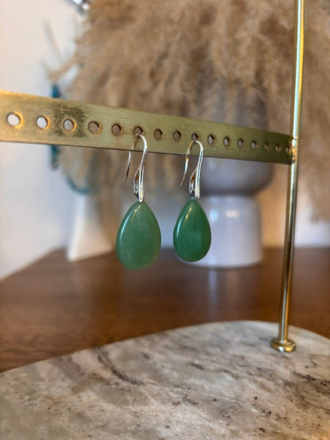 Dormeuses Aventurine Verte Goutte | Bijou Artisanal Pierre Naturelle