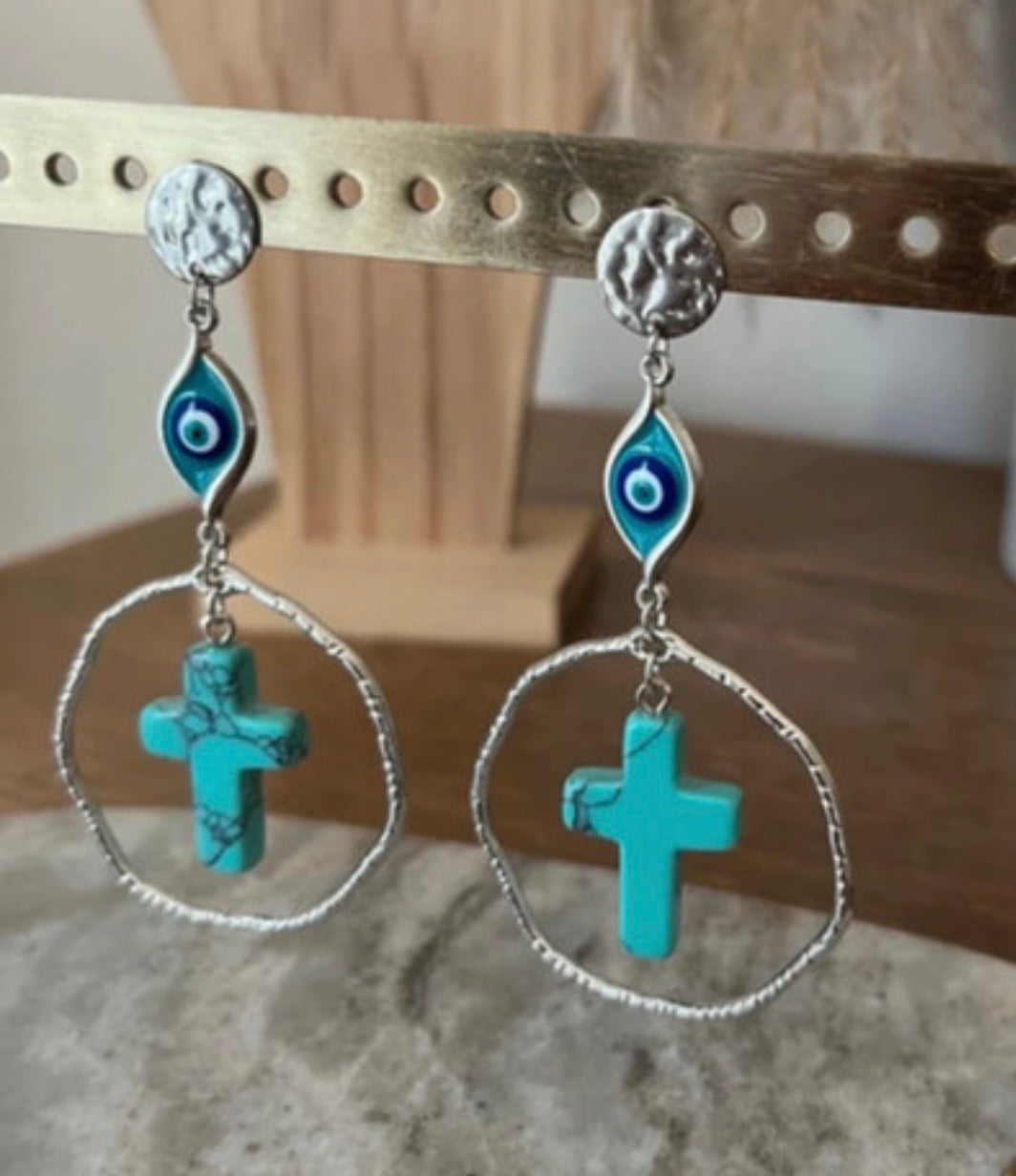 Puces d'oreilles Turquoise Naturelle | Mauvais Œil Talisman Protecteur | Bijou Bohème Spirituel
