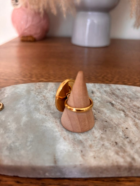 Bague Ambre Jaune – Pierre Naturelle Solaire | Monture Dorée Ajustable Inoxydable