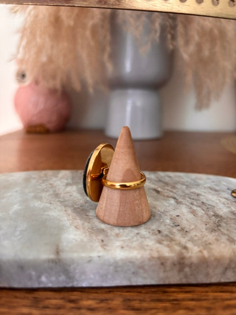Bague Dorée Ajustable – Pierre Naturelle Sable Bleu (Quartz) | Lithothérapie | Acier Inoxydable