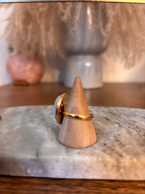 Bague Aventurine Bleue Ajustable | Acier Inoxydable | Fait Main