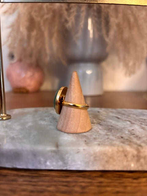 Bague Aventurine Verte Ajustable – Dorée | Acier Inoxydable | Pierre Naturelle