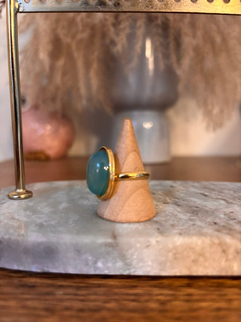 Bague Aventurine Bleue Ajustable – Acier Inoxydable | Pierre Naturelle