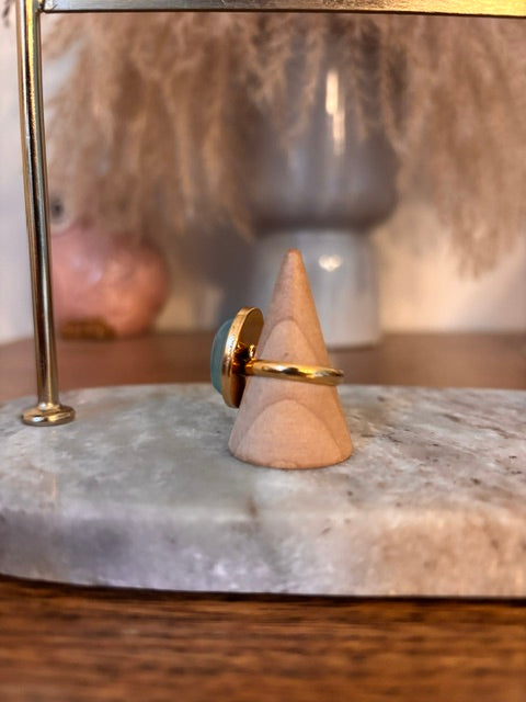 Bague Aventurine Bleue Ajustable – Acier Inoxydable | Pierre Naturelle