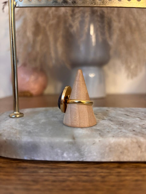 Bague Dorée Ajustable Pierre Améthyste Naturelle – Acier Inoxydable