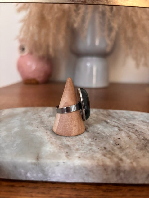 Bague Argentée Ajustable Pierre Jaspe Sanguin Naturelle – Acier Inoxydable